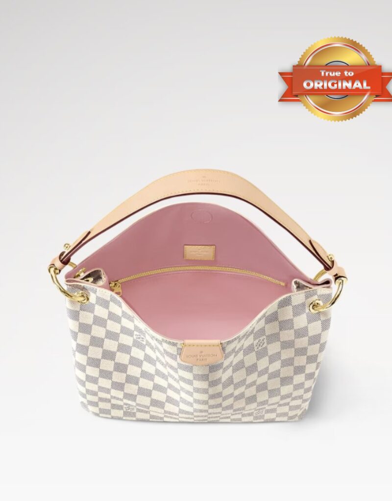 [True-to-ORIGINAL] Louis Vuitton Graceful PM Bag Damier Azur Canvas Rose Ballerine Pink For Women 35cm/13.8in N42249