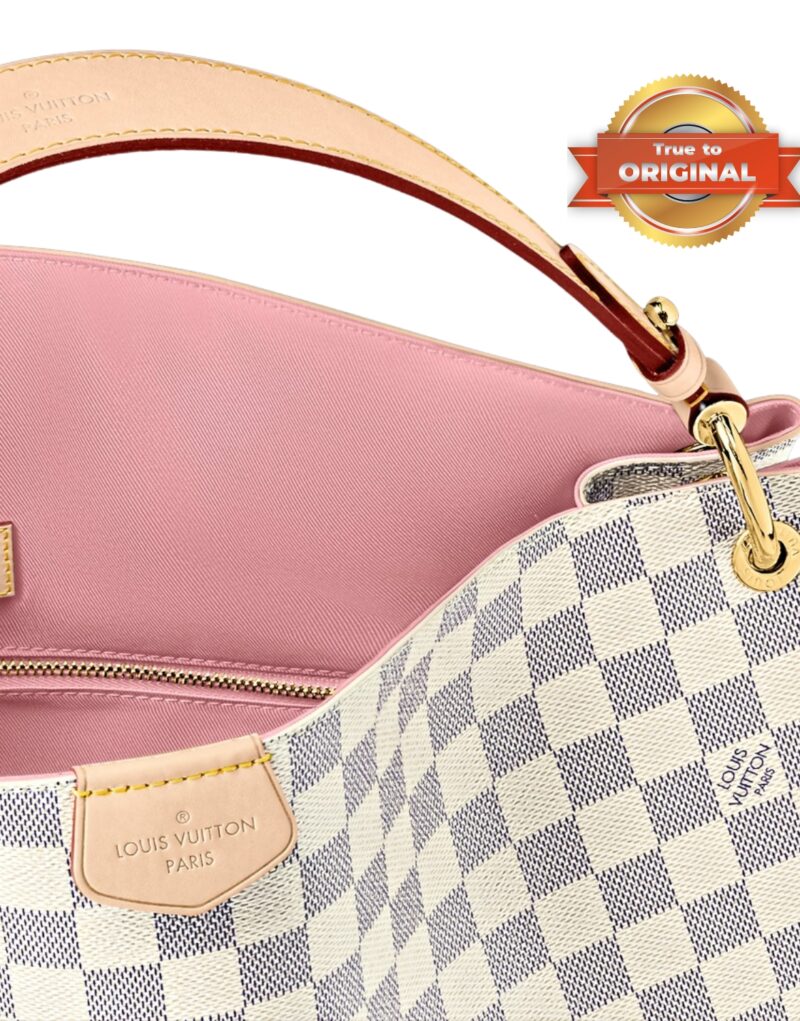 [True-to-ORIGINAL] Louis Vuitton Graceful PM Bag Damier Azur Canvas Rose Ballerine Pink For Women 35cm/13.8in N42249