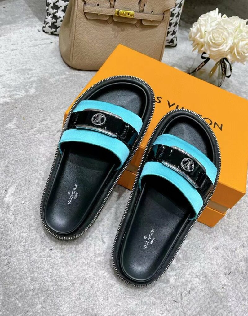 Louis Vuitton Women's Pool Pillow Flat Comfort Mule Blue For Women LV