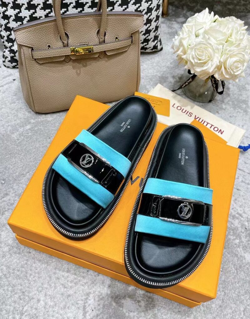 Louis Vuitton Women's Pool Pillow Flat Comfort Mule Blue For Women LV