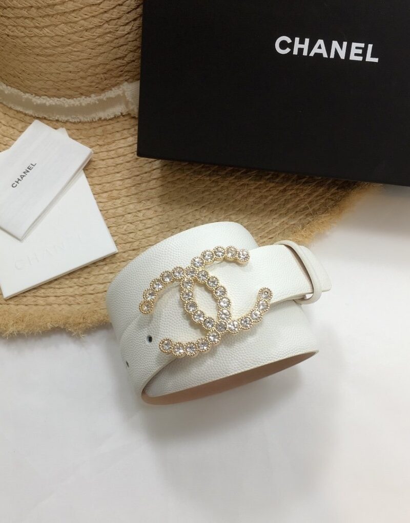 Chanel Belt With Beaded Buckle White With Gold Toned Hardware Women Belt