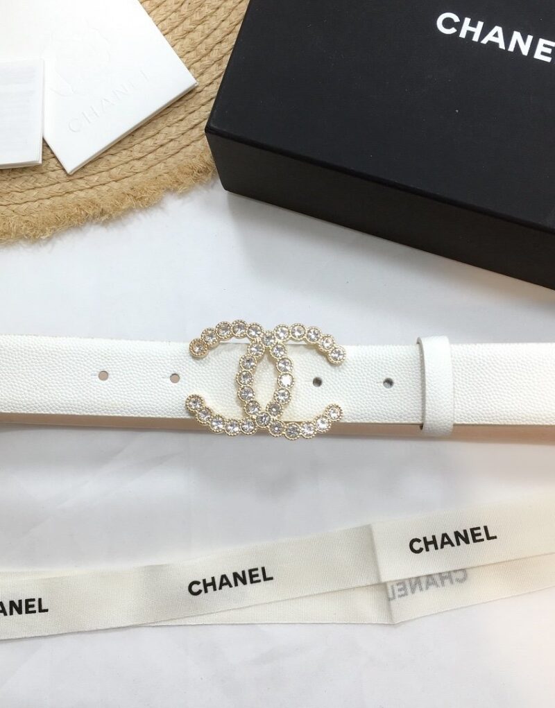 Chanel Belt With Beaded Buckle White With Gold Toned Hardware Women Belt