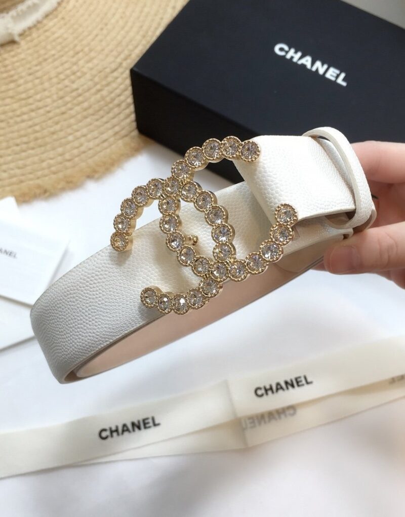 Chanel Belt With Beaded Buckle White With Gold Toned Hardware Women Belt