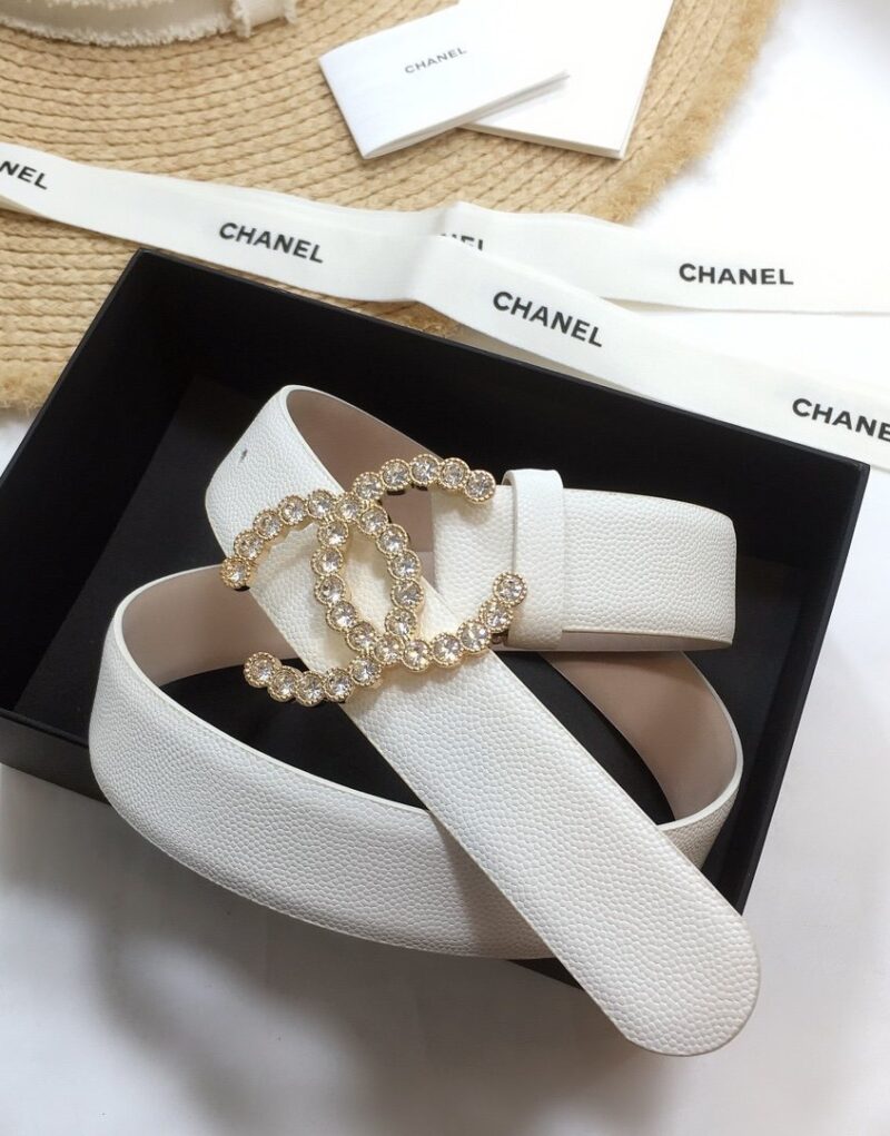 Chanel Belt With Beaded Buckle White With Gold Toned Hardware Women Belt