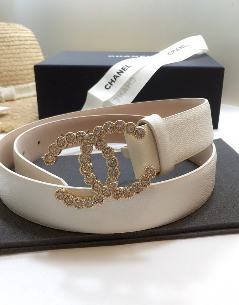 Chanel Belt With Beaded Buckle White With Gold Toned Hardware Women Belt