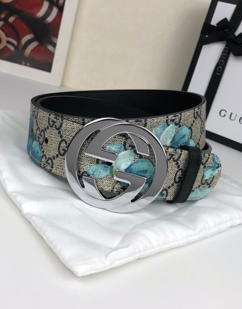Gucci Superme Belt With Floral Embroidery Beige/Ebony Supreme Canvas For Women, Women Belt