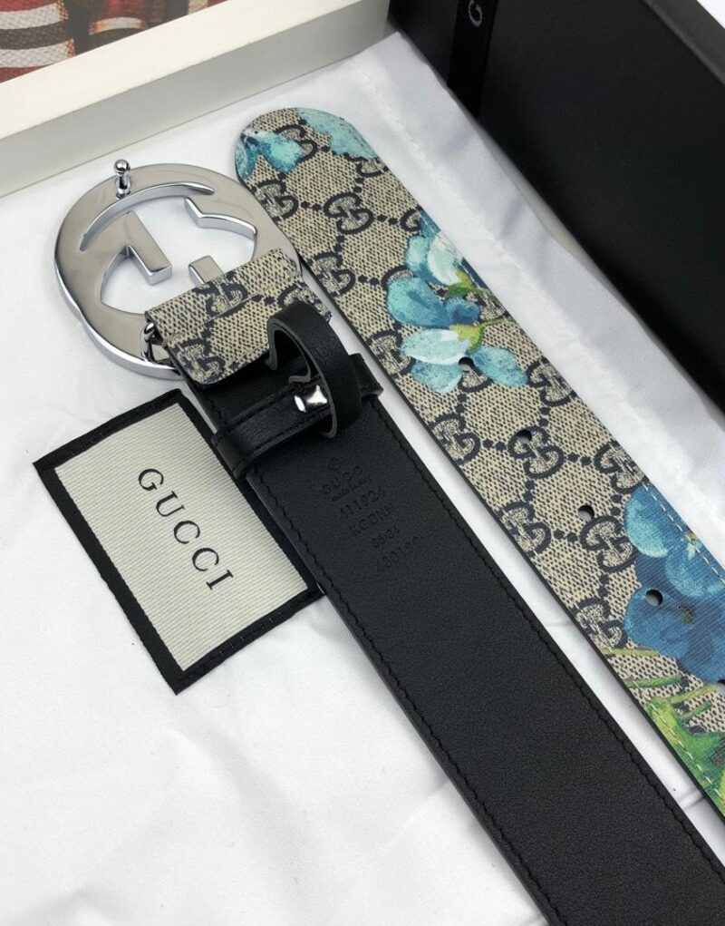 Gucci Superme Belt With Floral Embroidery Beige/Ebony Supreme Canvas For Women, Women Belt