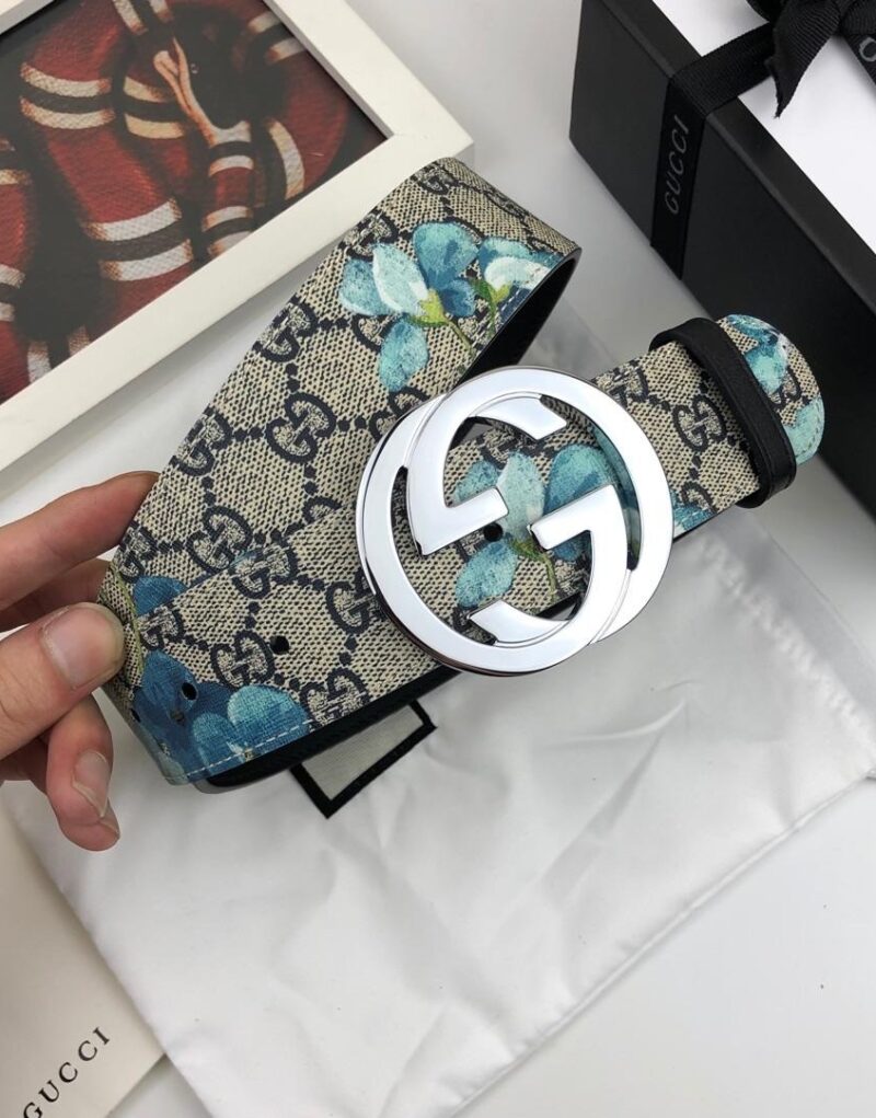 Gucci Superme Belt With Floral Embroidery Beige/Ebony Supreme Canvas For Women, Women Belt