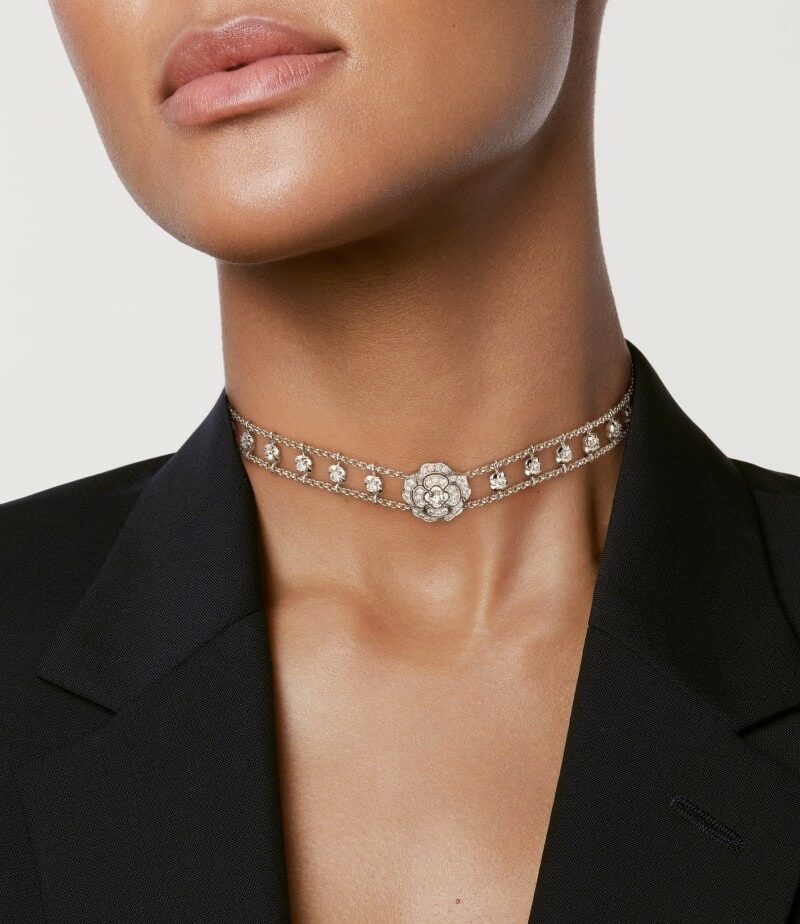 Chanel Bouton De Camélia Choker White Gold For Women J12063