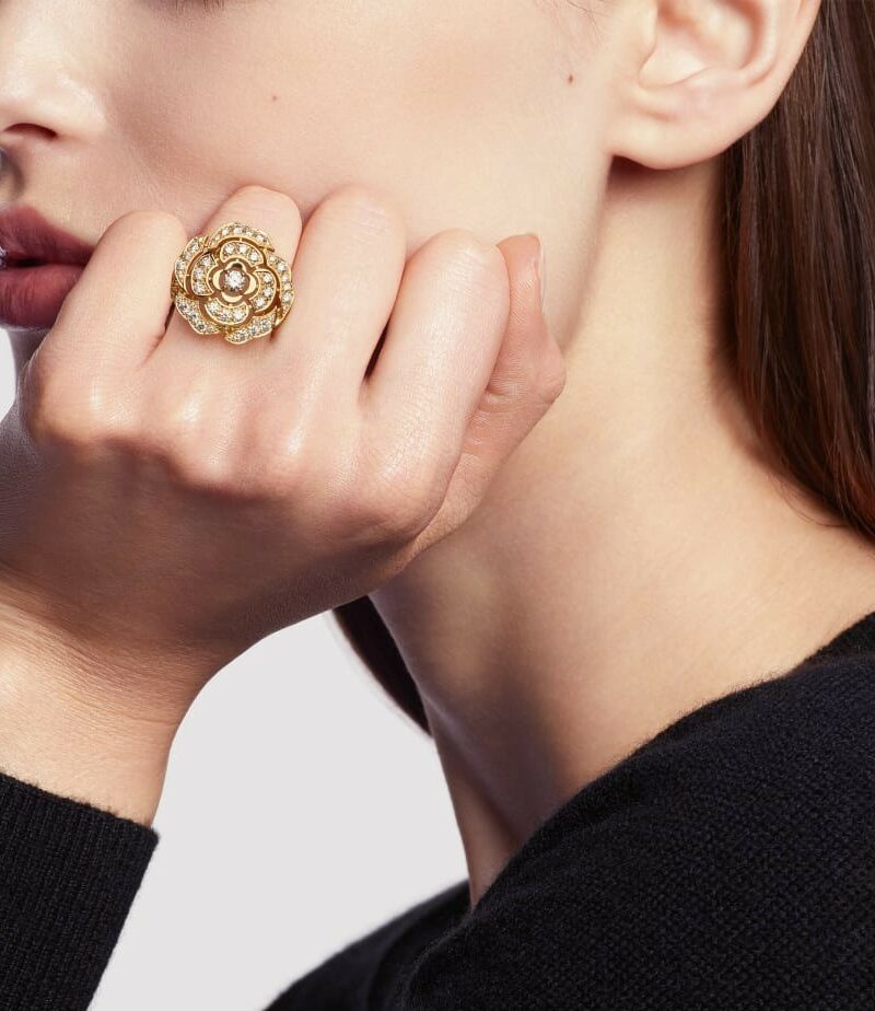 Chanel Bouton De Camélia Ring Yellow Gold For Women J12121