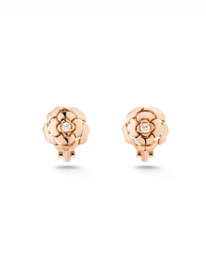 Chanel Extrait De Camélia Earrings Rose Gold For Women J11658