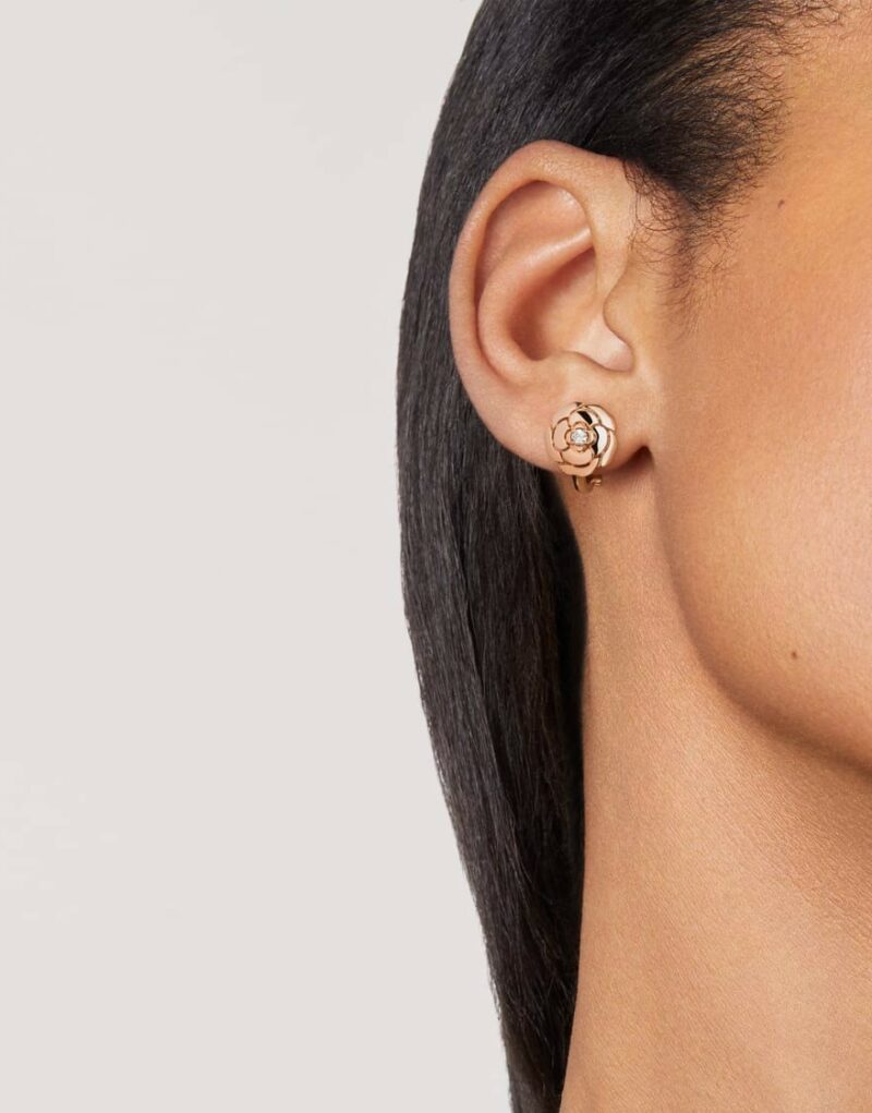 Chanel Extrait De Camélia Earrings Rose Gold For Women J11658
