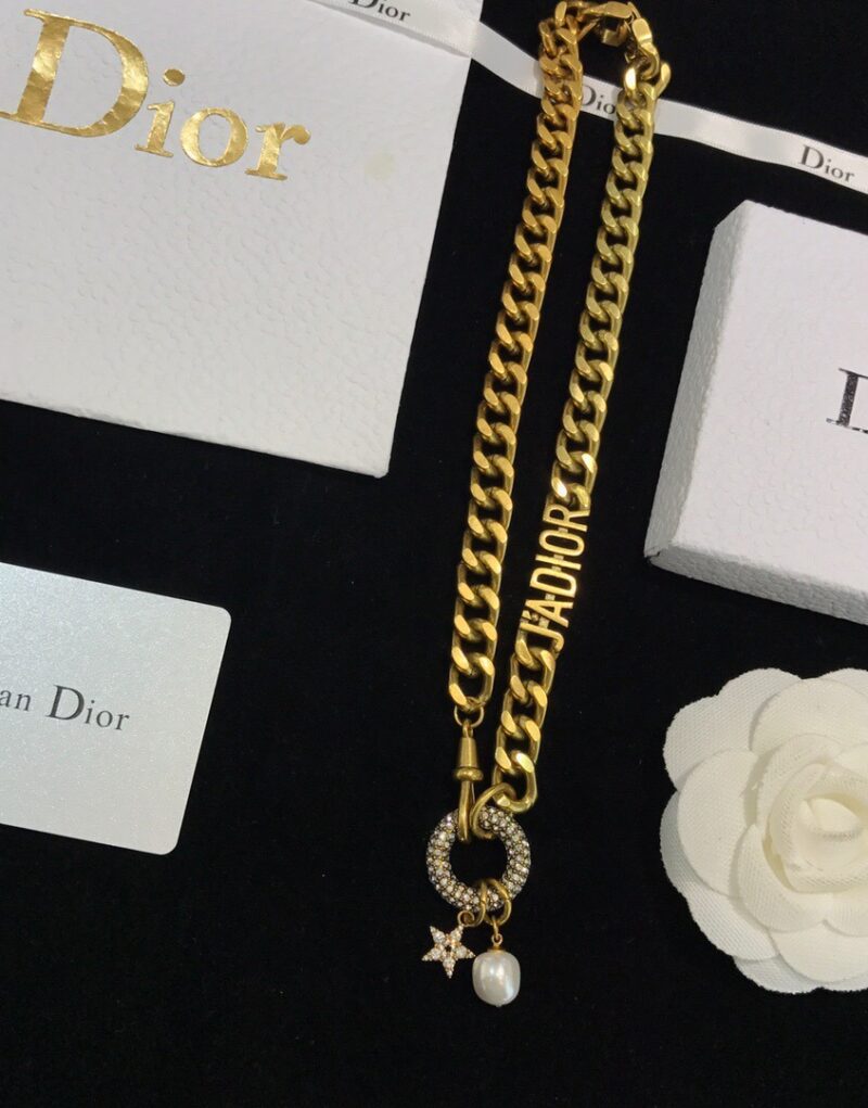 Dior Necklace Charm Gold Jewelry