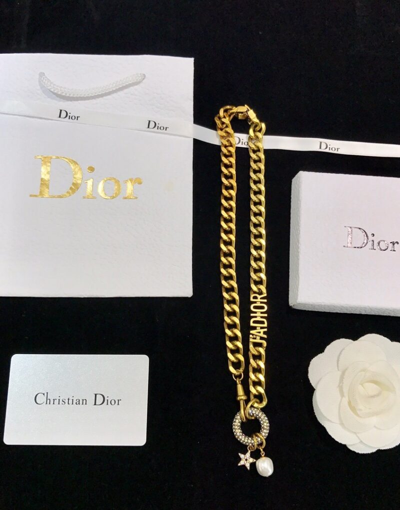 Dior Necklace Charm Gold Jewelry