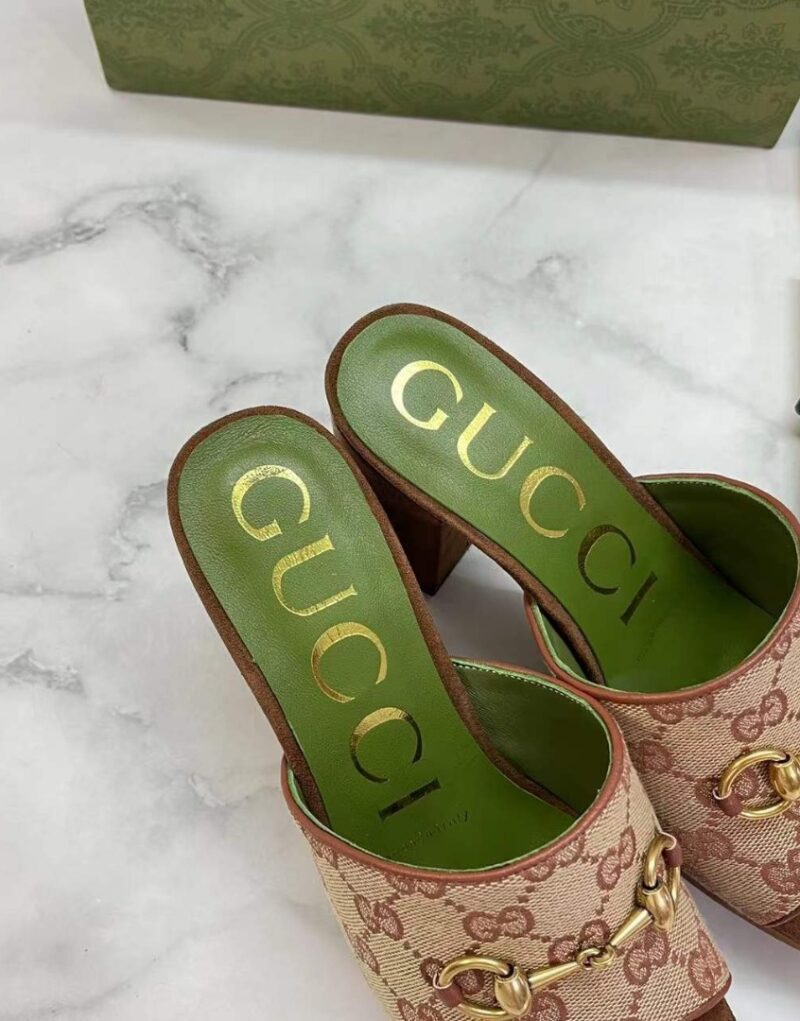 Gucci Women's Slide Sandal With Horsebit By Fabric Canavas Brown For Women