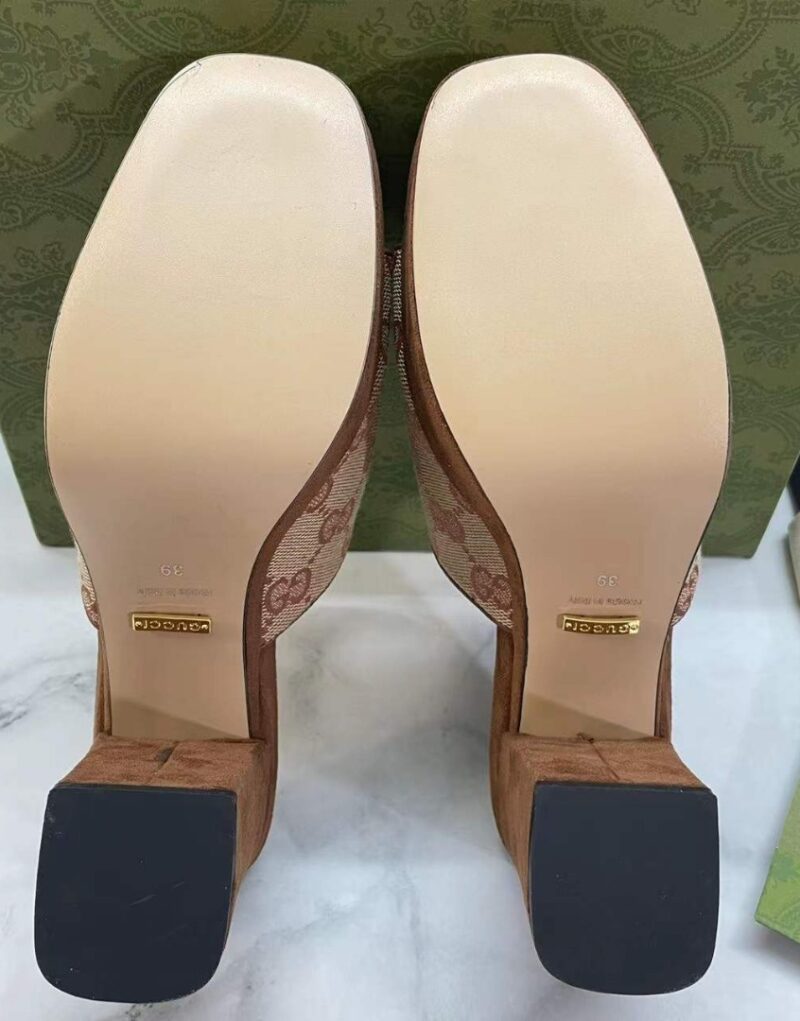 Gucci Women's Slide Sandal With Horsebit By Fabric Canavas Brown For Women