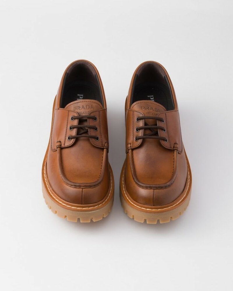 Prada Laced Leather Loafers Cognac For Men 2EE416_070_F0046_F_G000