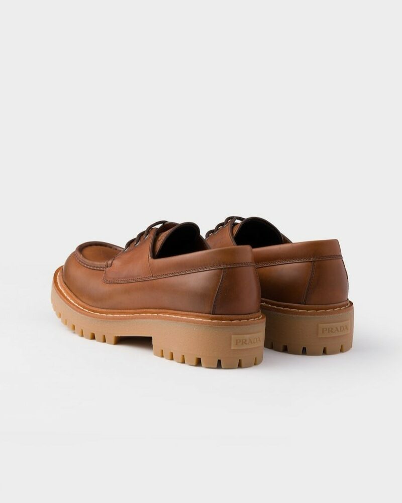 Prada Laced Leather Loafers Cognac For Men 2EE416_070_F0046_F_G000