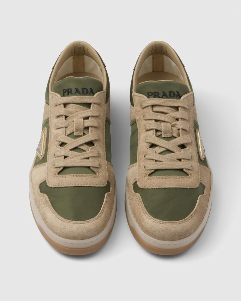 Prada Downtown Delavé Suede And Re-Nylon Sneakers Ecru/Military For Men 2EE364_3KUY_F03TK_F_D002