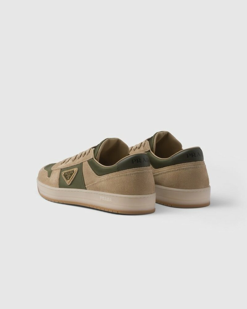 Prada Downtown Delavé Suede And Re-Nylon Sneakers Ecru/Military For Men 2EE364_3KUY_F03TK_F_D002