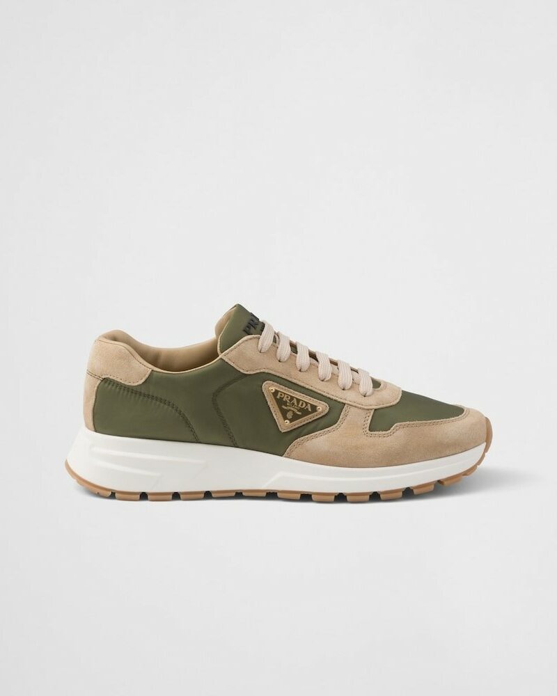 Prada Prax 01 Delavé Suede And Re-Nylon Sneakers Ecru/Military For Men 2EE369_3KUY_F03TK_F_D002