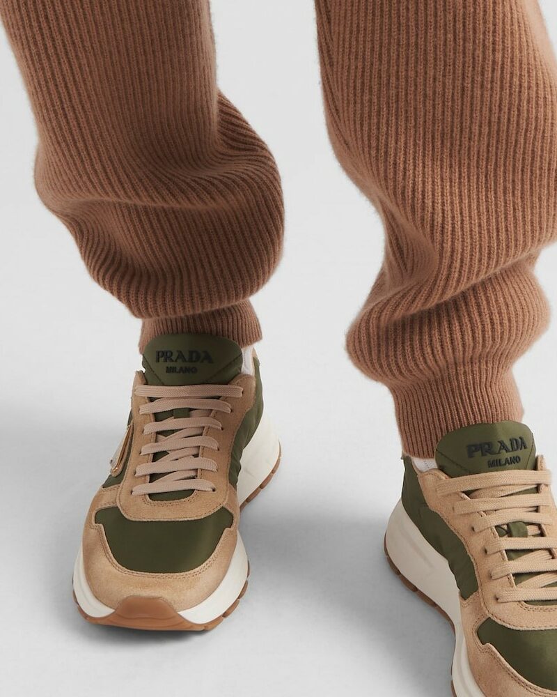 Prada Prax 01 Delavé Suede And Re-Nylon Sneakers Ecru/Military For Men 2EE369_3KUY_F03TK_F_D002