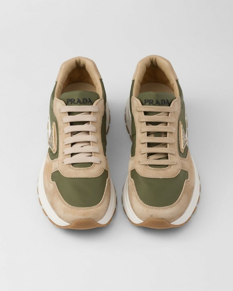 Prada Prax 01 Delavé Suede And Re-Nylon Sneakers Ecru/Military For Men 2EE369_3KUY_F03TK_F_D002
