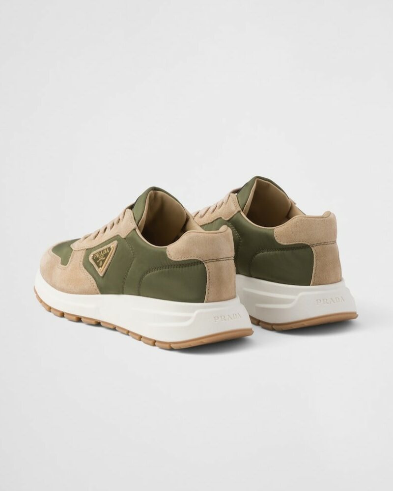 Prada Prax 01 Delavé Suede And Re-Nylon Sneakers Ecru/Military For Men 2EE369_3KUY_F03TK_F_D002