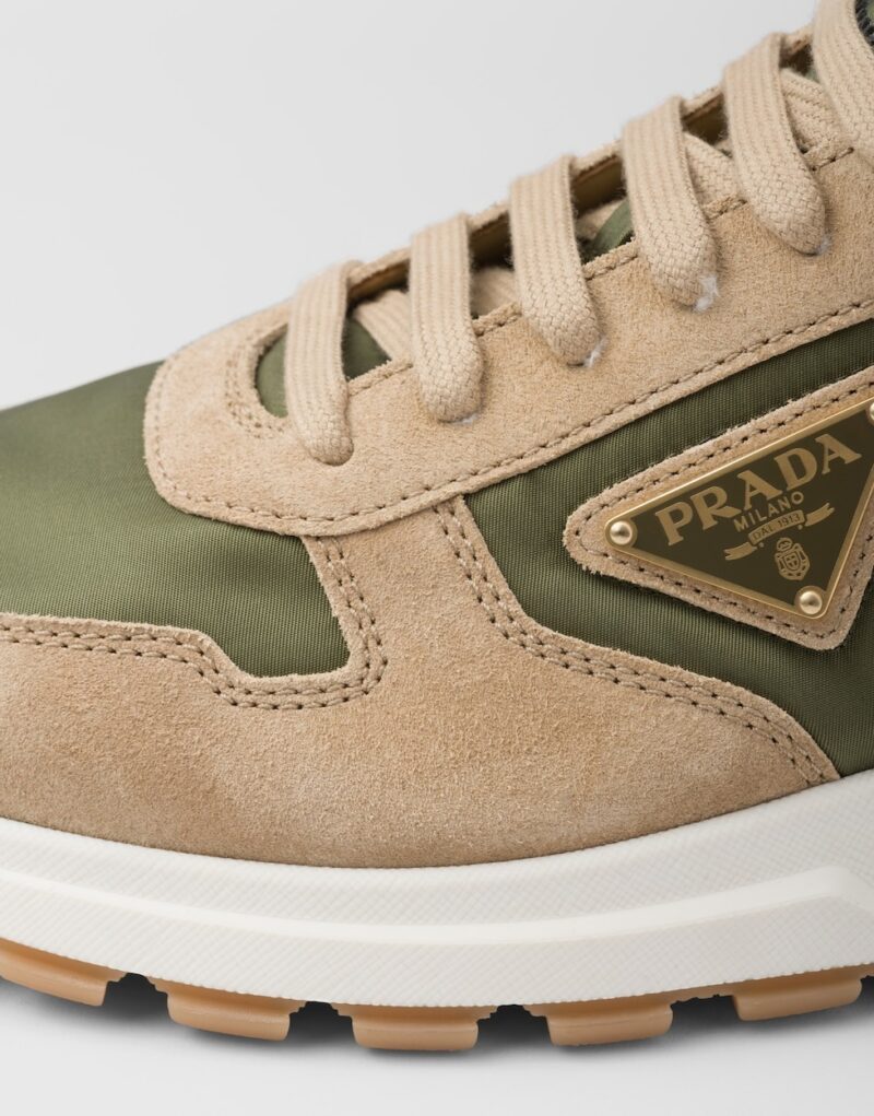 Prada Prax 01 Delavé Suede And Re-Nylon Sneakers Ecru/Military For Men 2EE369_3KUY_F03TK_F_D002