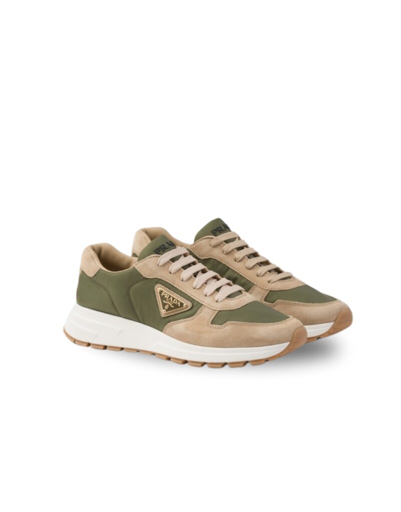 Prada Prax 01 Delavé Suede And Re-Nylon Sneakers Ecru/Military For Men 2EE369_3KUY_F03TK_F_D002