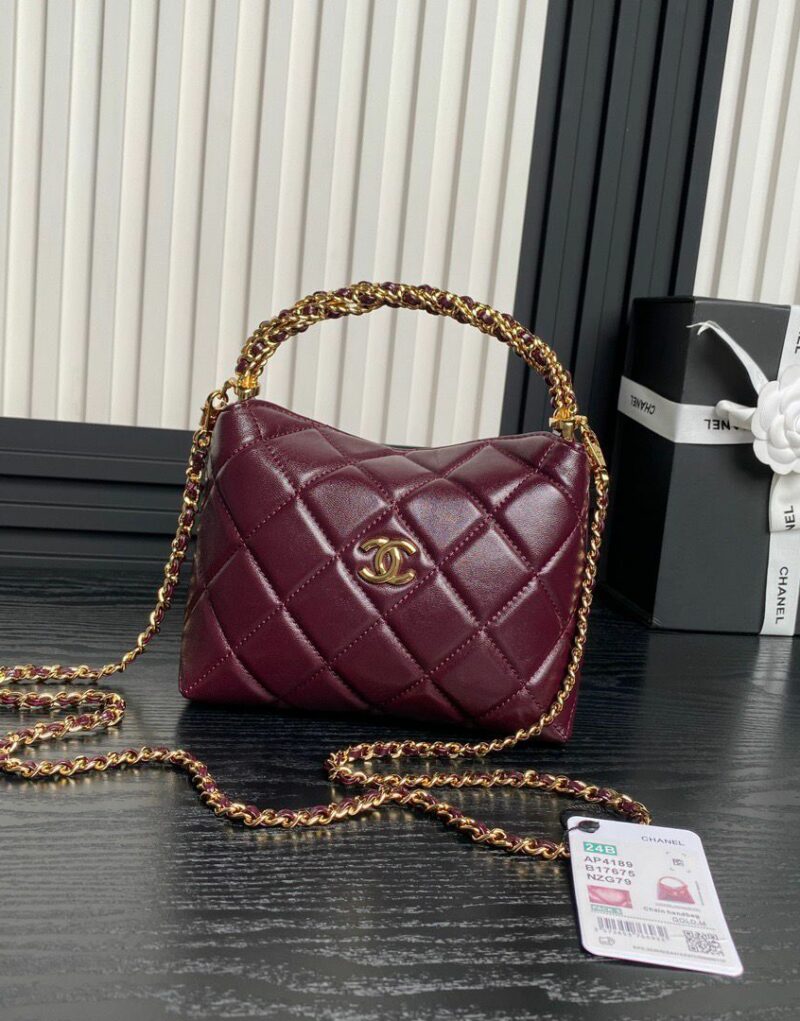 [True-to-ORIGINAL] Chanel Clutch With Chain Burgundy For Women 7.3in/19cm  AP4189-B17675-NZG79