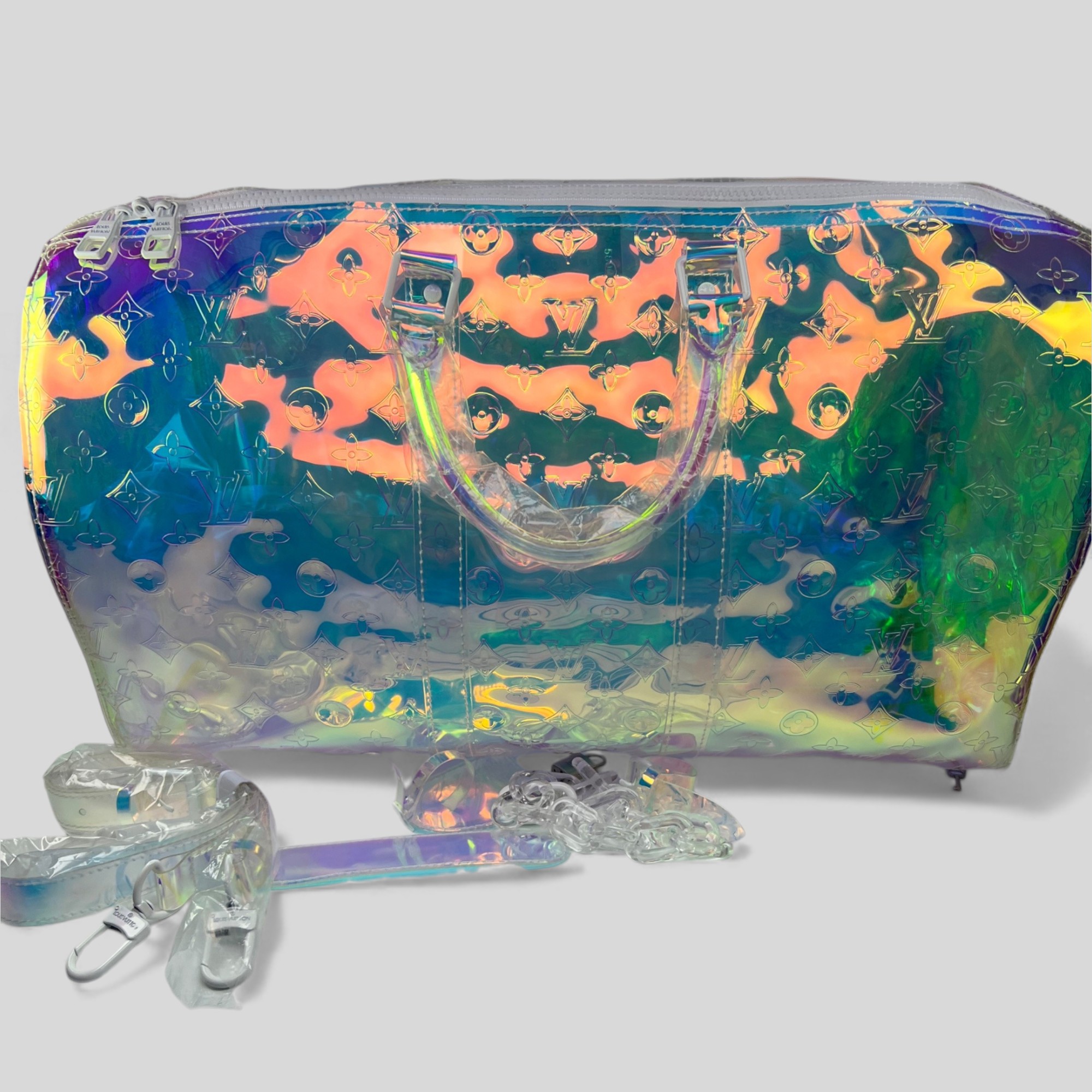 Louis Vuitton Keepall Bandouliere 50 Monogram PVC Iridescent Prism By Virgil Abloh For Men, Men's Bags, Travel Bags 19.7in/50cm LV M53271