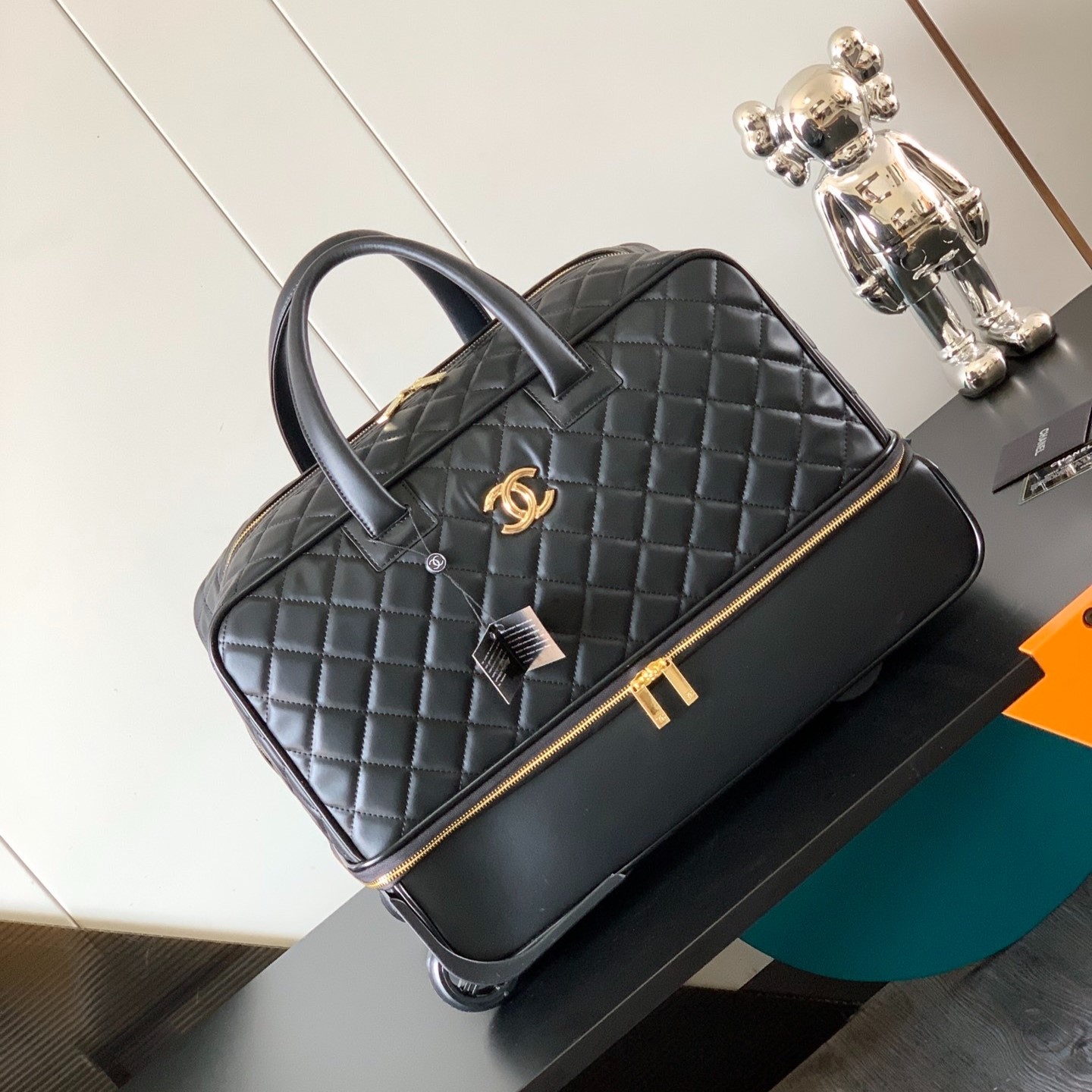 Chanel Classic Diamond-Quilted Suitcase Black For Women 19.3in/49cm