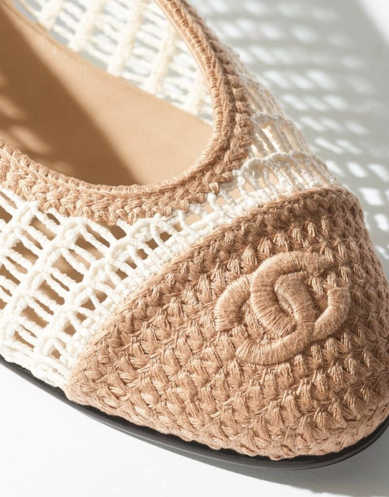 Chanel Raffia Ballet Flats White/Beige For Women G46352-B19806-NAFBO