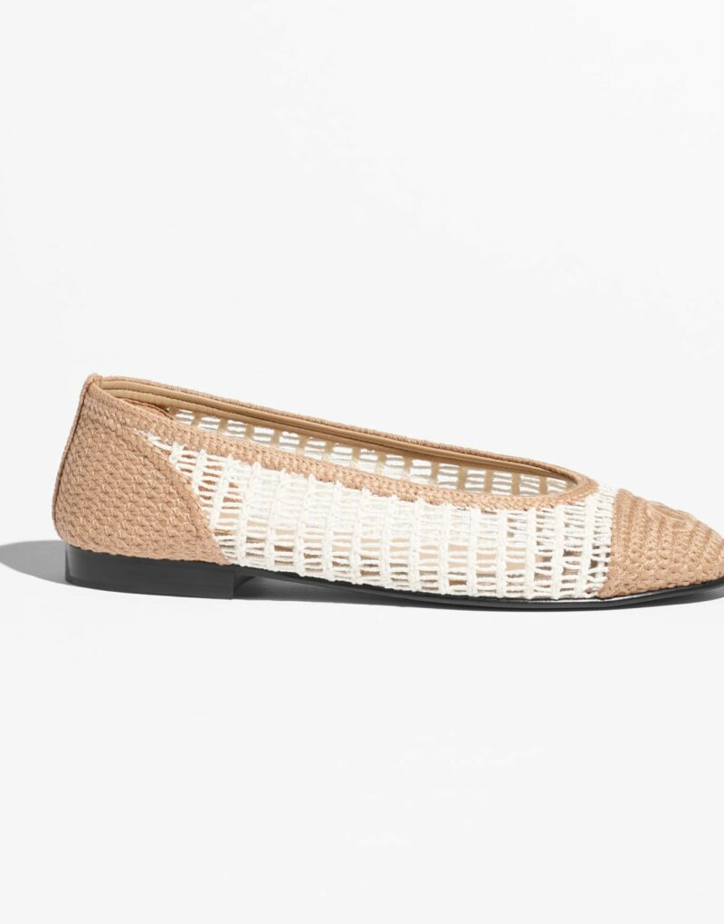 Chanel Raffia Ballet Flats White/Beige For Women G46352-B19806-NAFBO