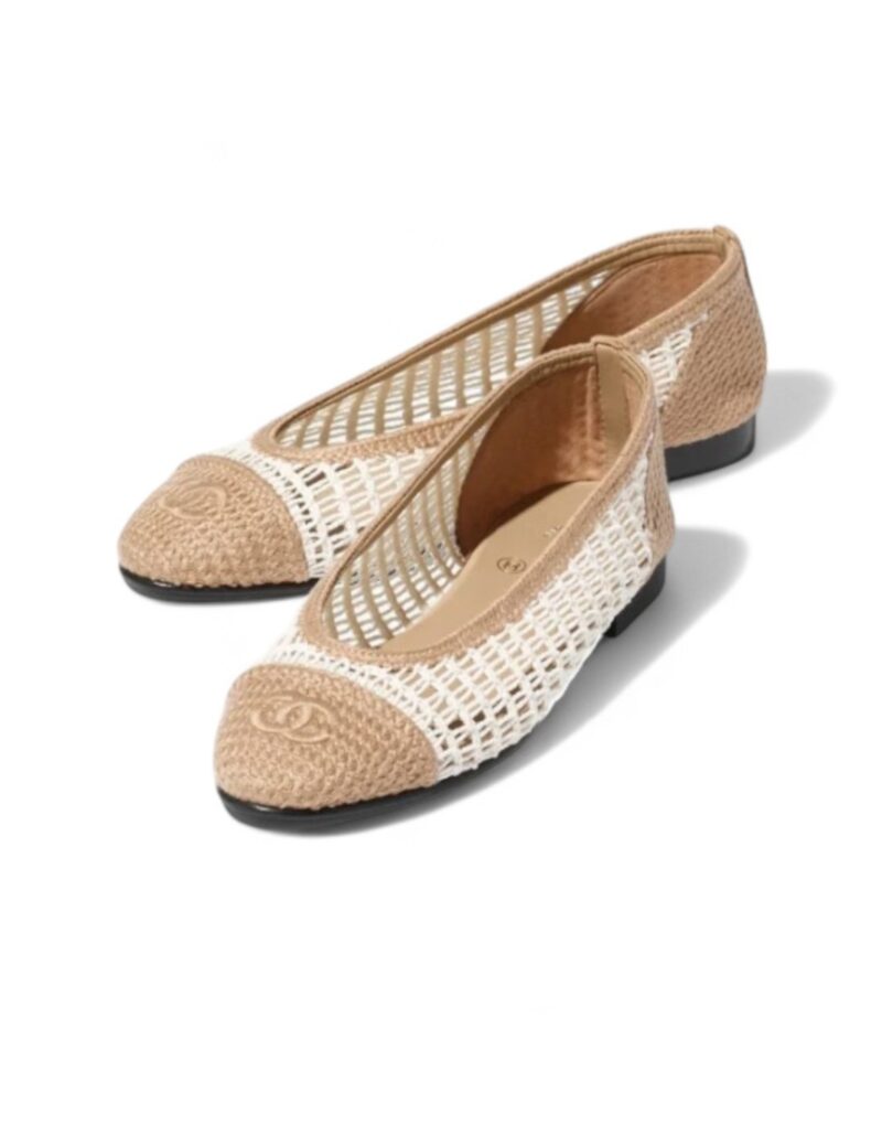 Chanel Raffia Ballet Flats White/Beige For Women G46352-B19806-NAFBO