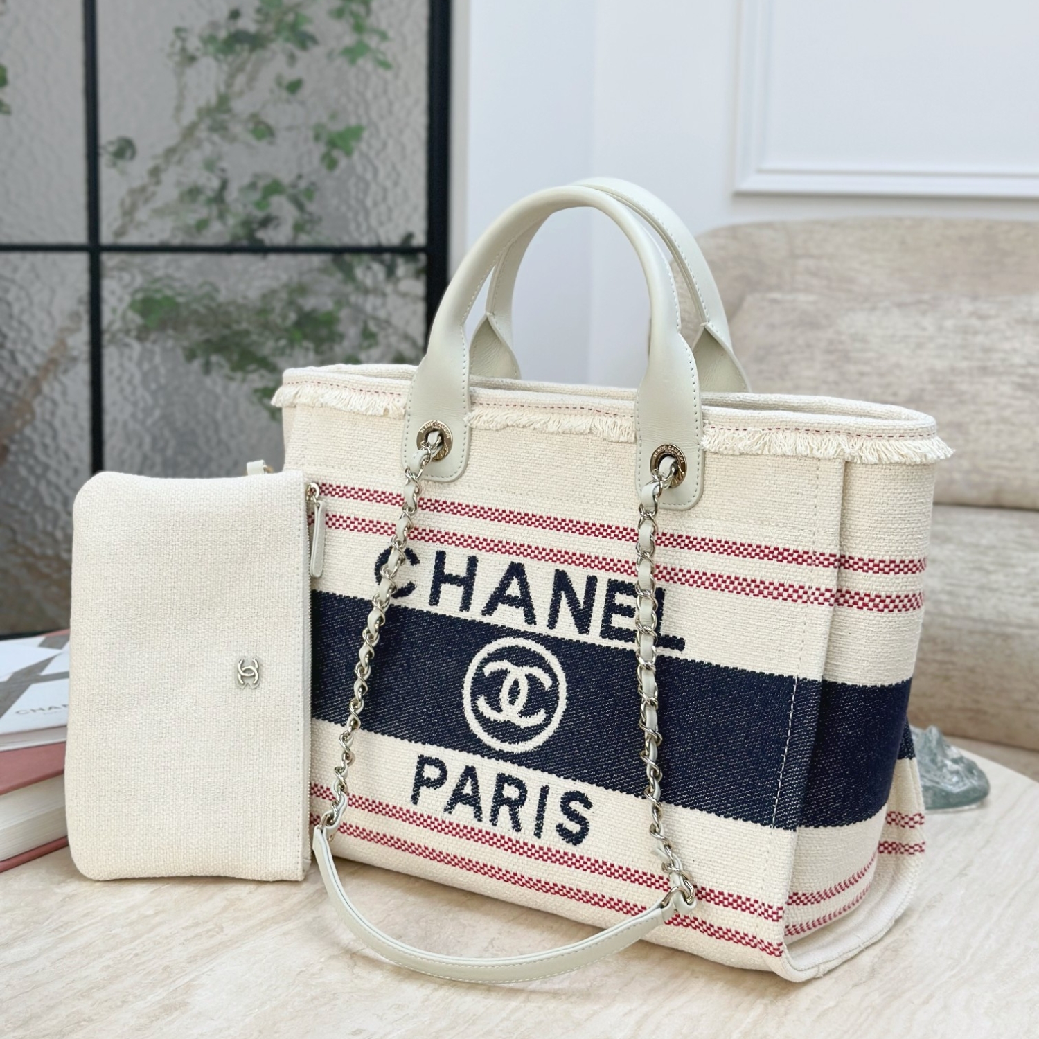 Chanel Large Deauville Tote Bag Beige For Women 35cm/14in