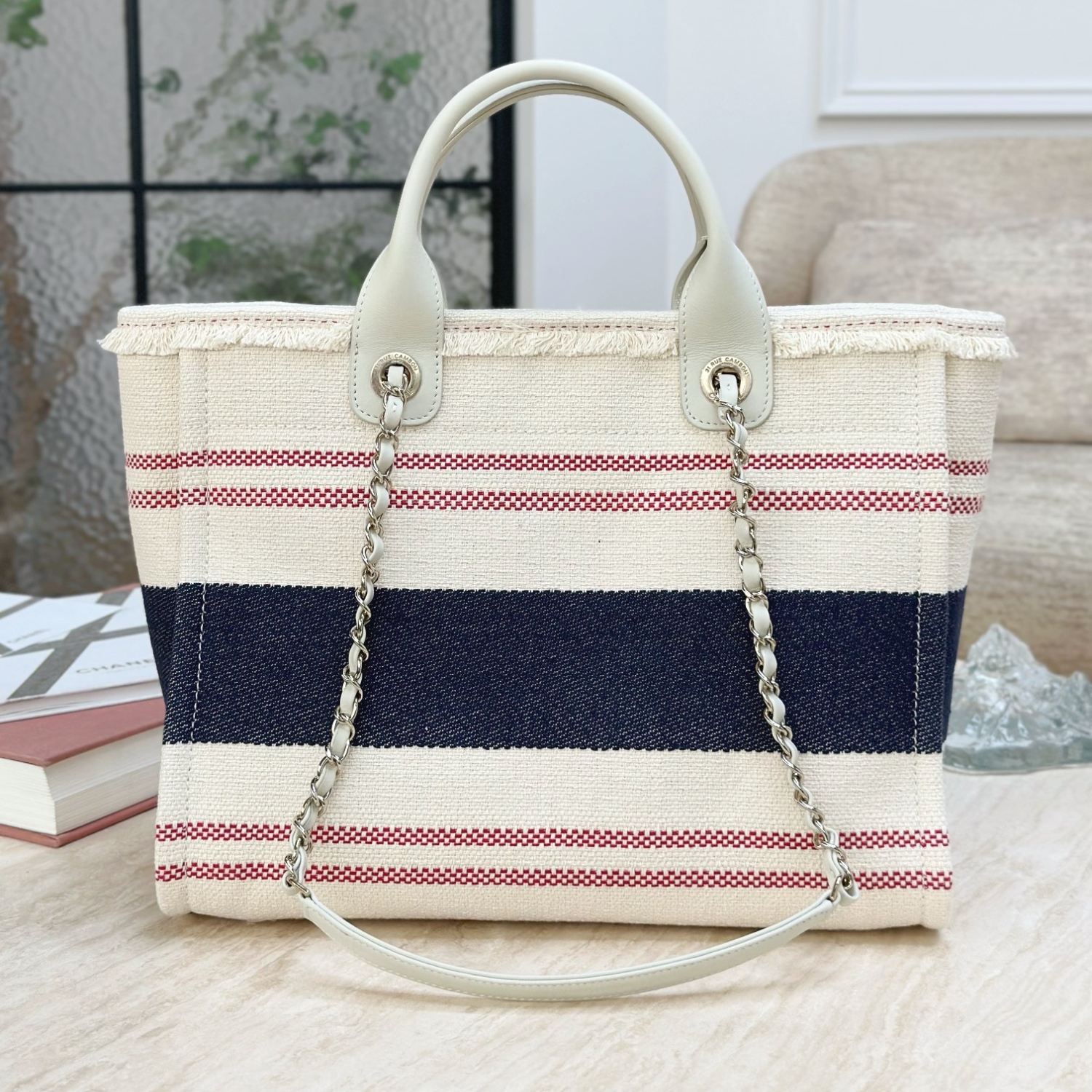 Chanel Large Deauville Tote Bag Beige For Women 35cm/14in