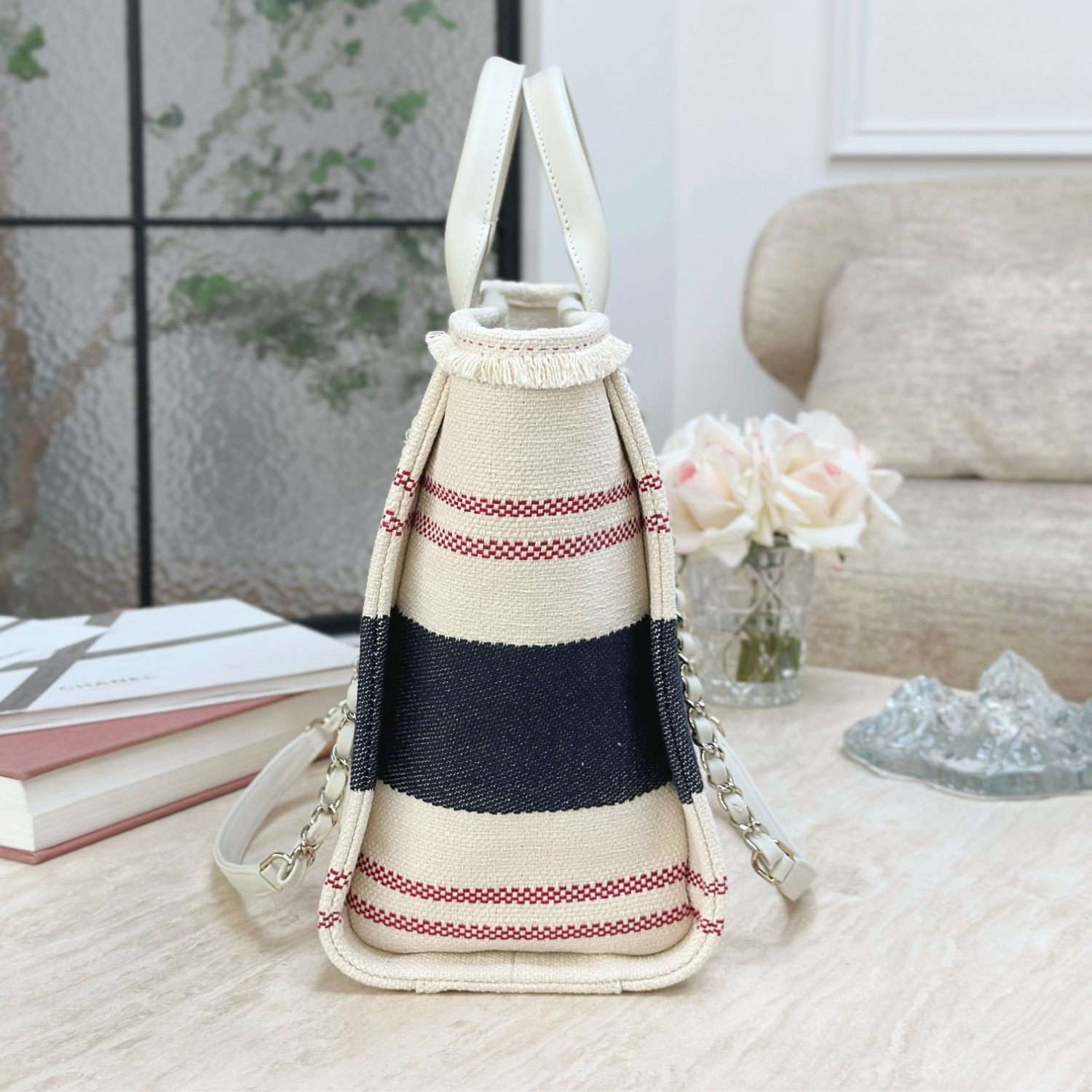 Chanel Large Deauville Tote Bag Beige For Women 35cm/14in