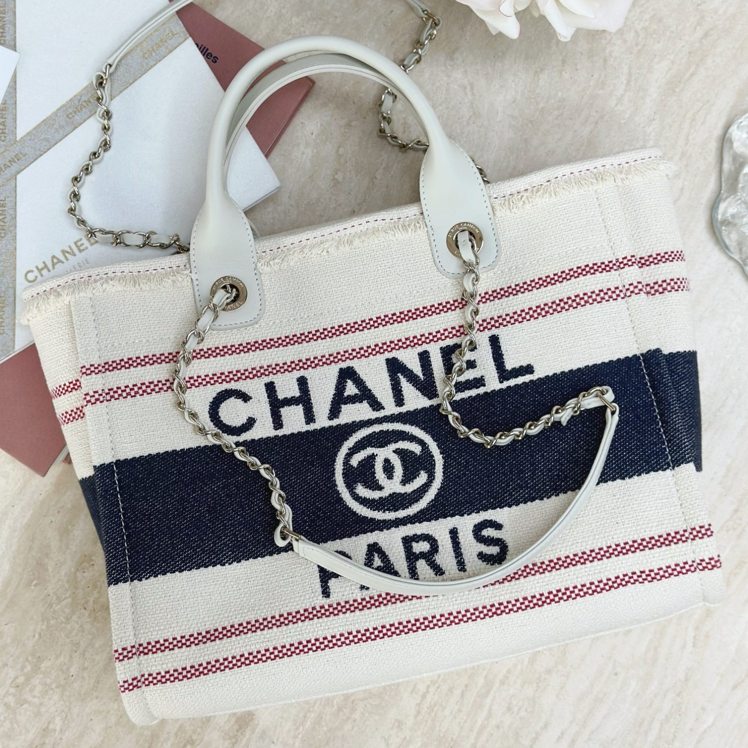 Chanel Large Deauville Tote Bag Beige For Women 35cm/14in