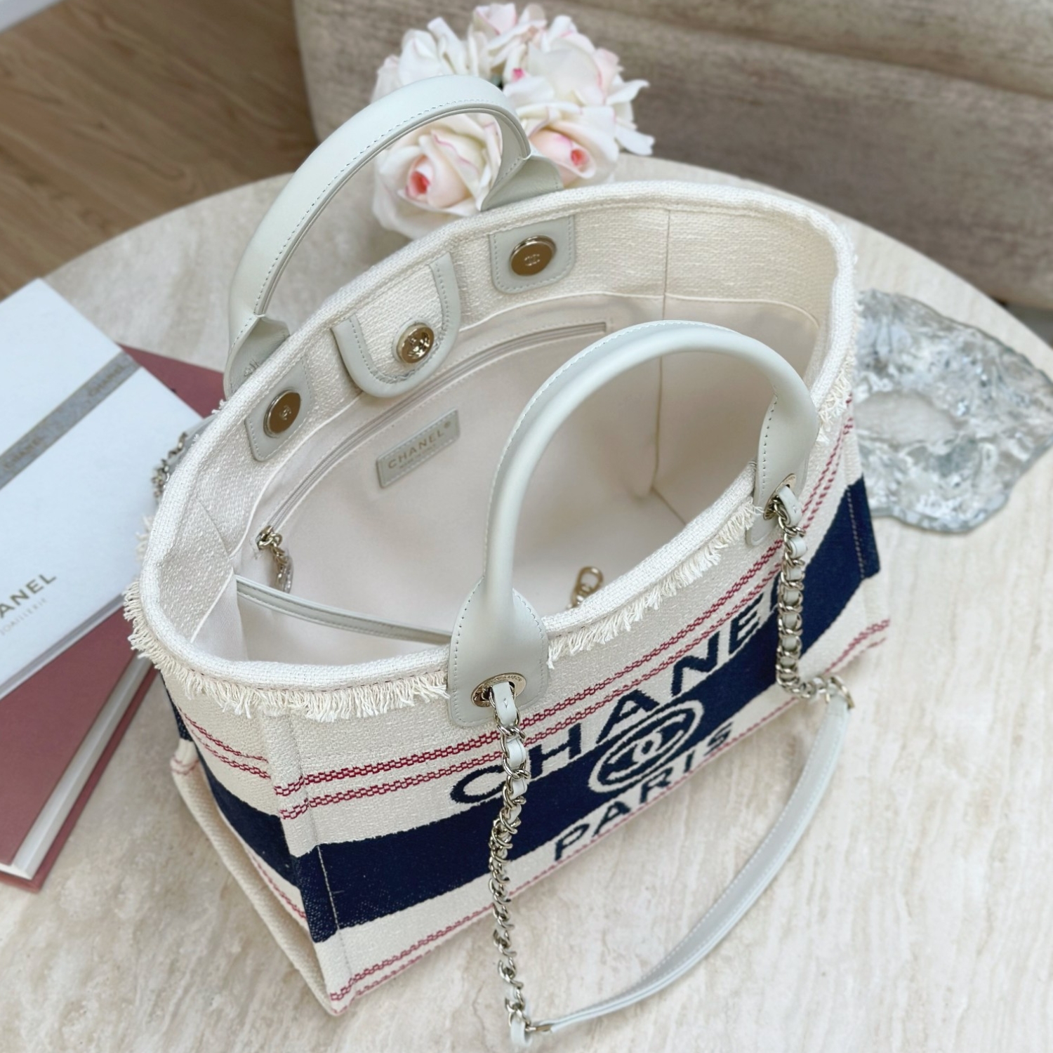 Chanel Large Deauville Tote Bag Beige For Women 35cm/14in