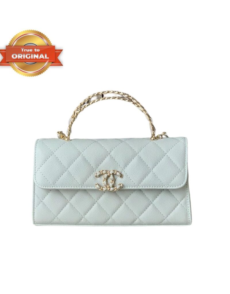 [True-to-ORIGINAL] Chanel Flap Phone Holder With Chain Light Blue For Women 18cm/7.1in