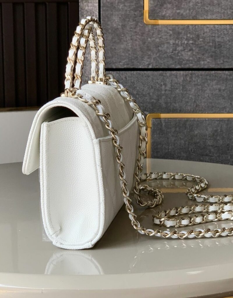 [True-to-ORIGINAL] Chanel Flap Phone Holder With Chain White For Women 18cm/7.1in