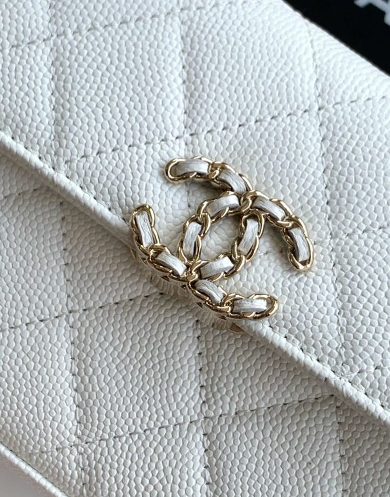 [True-to-ORIGINAL] Chanel Flap Phone Holder With Chain White For Women 18cm/7.1in