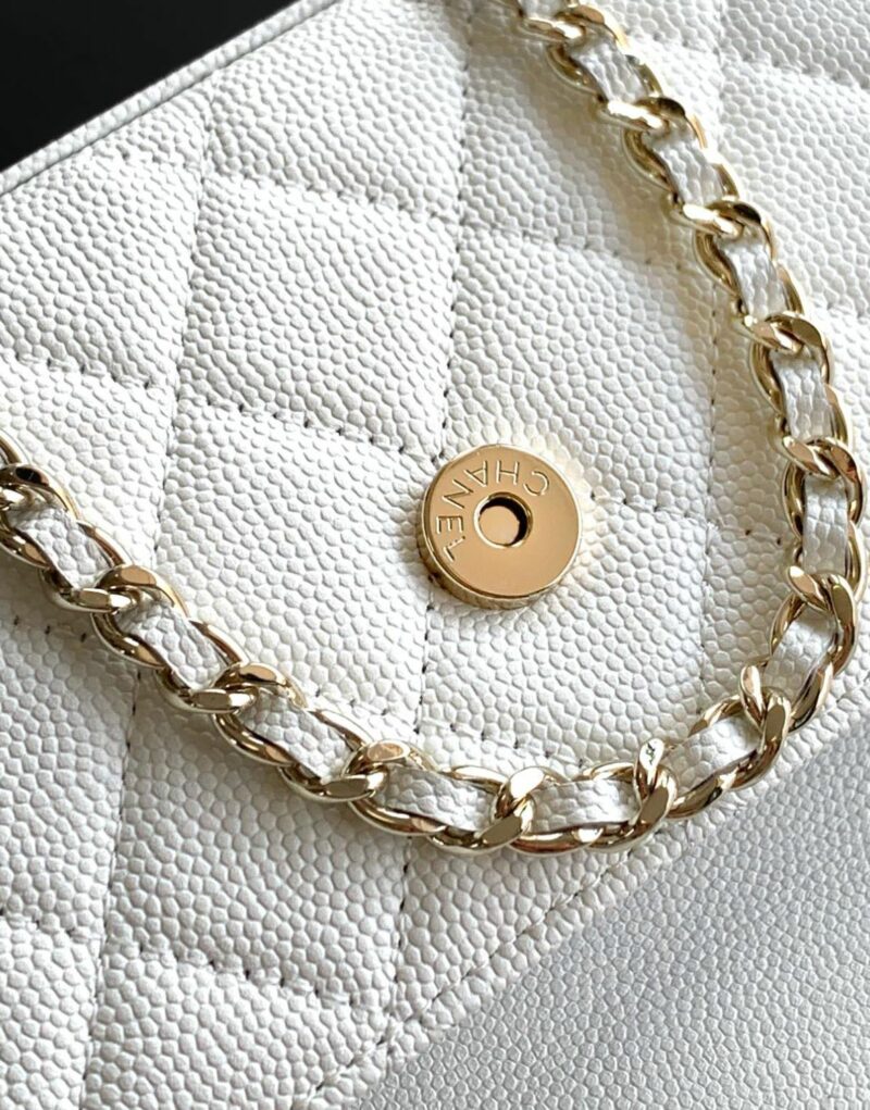 [True-to-ORIGINAL] Chanel Flap Phone Holder With Chain White For Women 18cm/7.1in