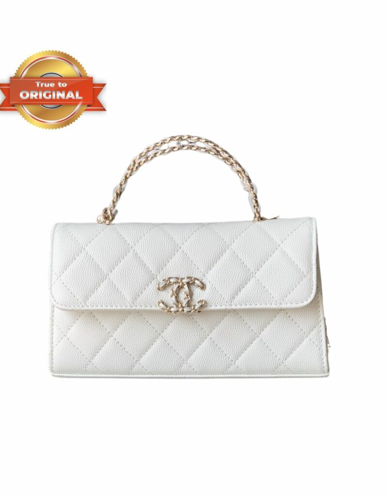 [True-to-ORIGINAL] Chanel Flap Phone Holder With Chain White For Women 18cm/7.1in