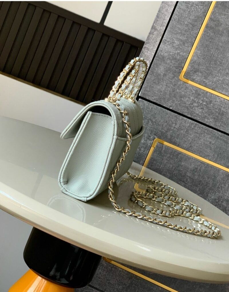 [True-to-ORIGINAL] Chanel Flap Phone Holder With Chain Light Blue For Women 18cm/7.1in