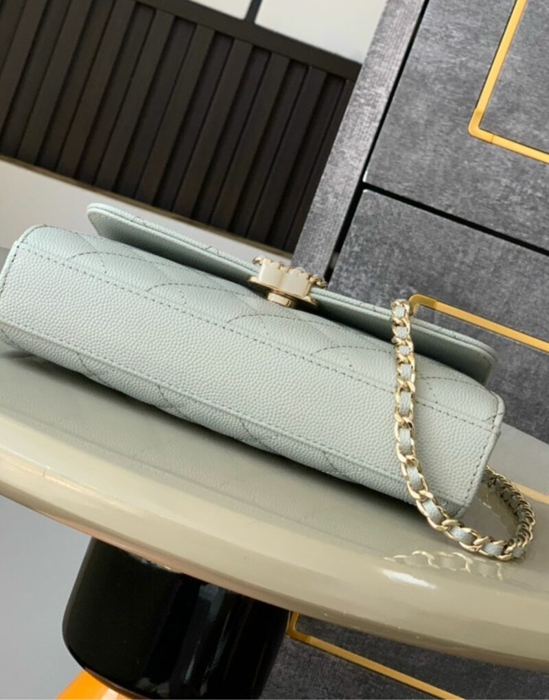 [True-to-ORIGINAL] Chanel Flap Phone Holder With Chain Light Blue For Women 18cm/7.1in