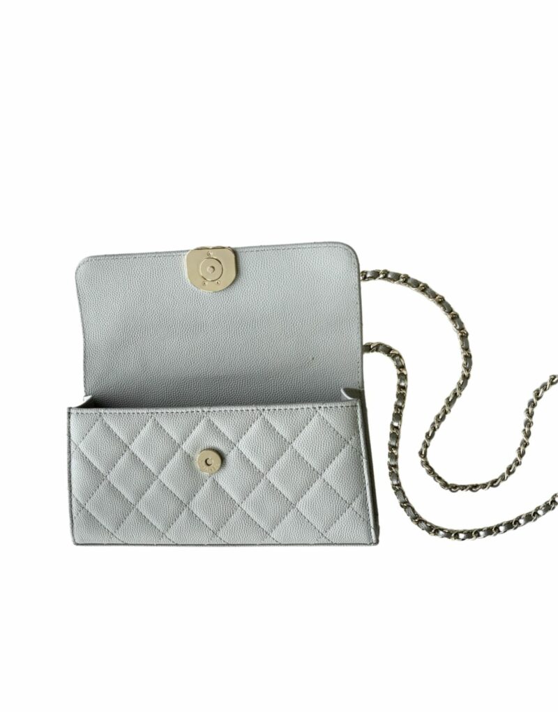 [True-to-ORIGINAL] Chanel Flap Phone Holder With Chain Light Blue For Women 18cm/7.1in