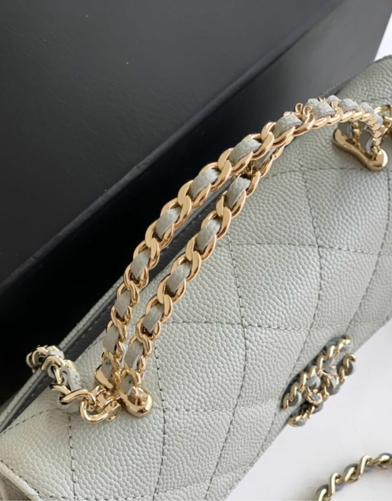 [True-to-ORIGINAL] Chanel Flap Phone Holder With Chain Light Blue For Women 18cm/7.1in